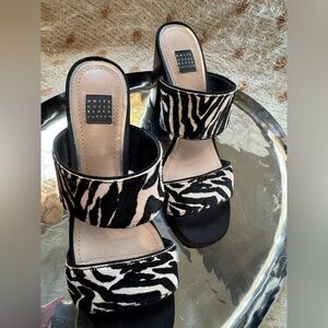 White House Black Market Zebra Pattern Open Toe Heels